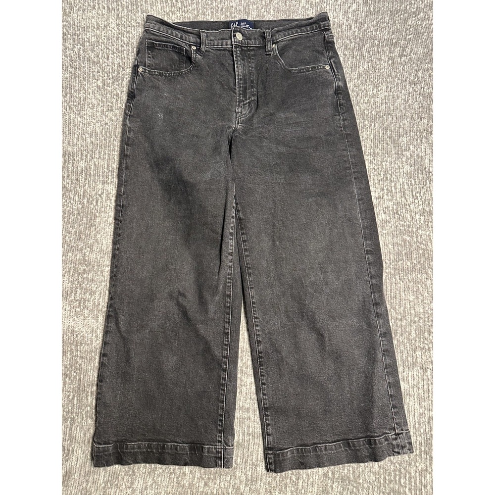 GAP Size 12/31 High Rise Wide-Leg Crop Jeans in Black